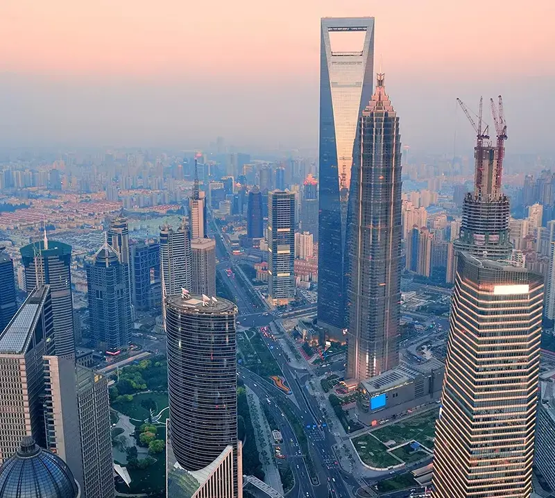 Image of a city skyline at sunset